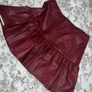 Maroon/ Red PU leather skort